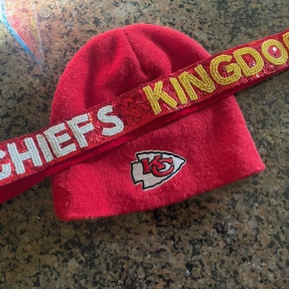 NEW Kansas City Chiefs Football KC Red Gold  Clear Bag Beaded Purse Strap - Picture 4 of 11